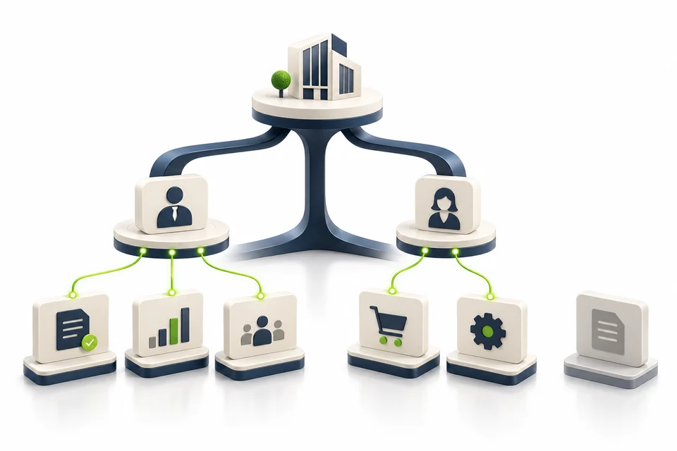 Organisation and responsibilities connect people selectively to permitted information.