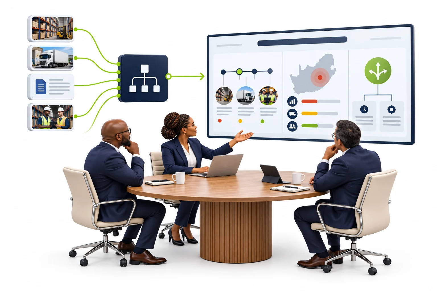 Connected evidence becomes a briefing for a company board.