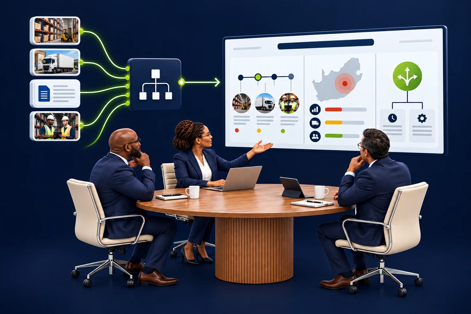 Conceptual illustration of evidence becoming a board presentation.